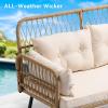 imageYITAHOME Patio Loveseat Wicker Outdoor Furniture All Weather Rattan Conversation Loveseat for Backyard Balcony and Deck with Soft Cushions Light BrownBeigeLight Brownbeige