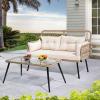 imageYITAHOME Patio Loveseat Wicker Outdoor Furniture All Weather Rattan Conversation Loveseat for Backyard Balcony and Deck with Soft Cushions Light BrownBeigeLight Brownbeige