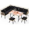 imageYITAHOME Patio Wicker LShaped Furniture Set AllWeather Rattan Outdoor Conversation Sofa Set for Backyard Deck with Soft CushionsOttomans and Plastic Wood Dining Table Light BrownBlackLight Brownblack