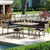 imageYITAHOME Patio Wicker LShaped Furniture Set AllWeather Rattan Outdoor Conversation Sofa Set for Backyard Deck with Soft CushionsOttomans and Plastic Wood Dining Table Light BrownBlackLight Brownblack