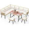imageYITAHOME Patio Wicker LShaped Furniture Set AllWeather Rattan Outdoor Conversation Sofa Set for Backyard Deck with Soft CushionsOttomans and Plastic Wood Dining Table Light BrownBlackLight Brownbeige