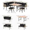 imageYITAHOME Patio Wicker LShaped Furniture Set AllWeather Rattan Outdoor Conversation Sofa Set for Backyard Deck with Soft CushionsOttomans and Plastic Wood Dining Table Light BrownBlackLight Brownblack