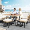 imageYITAHOME Patio Wicker LShaped Furniture Set AllWeather Rattan Outdoor Conversation Sofa Set for Backyard Deck with Soft CushionsOttomans and Plastic Wood Dining Table Light BrownBlackLight Brownbeige