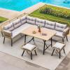 imageYITAHOME Patio Wicker LShaped Furniture Set AllWeather Rattan Outdoor Conversation Sofa Set for Backyard Deck with Soft CushionsOttomans and Plastic Wood Dining Table Light BrownBlackLight Browngray