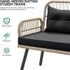 imageYITAHOME Patio Wicker LShaped Furniture Set AllWeather Rattan Outdoor Conversation Sofa Set for Backyard Deck with Soft CushionsOttomans and Plastic Wood Dining Table Light BrownBlackLight Brownblack