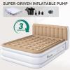 imageYITAHOME Queen Size Air Mattress with Pump and Headboard 18in Luxury Flocked Top Blow up Mattress Durable Inflatable Mattress for Home ampamp Guest Brown AirBed