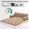 imageYITAHOME Queen Size Inflatable Sofa Bed with Headboard and Pump Convertible Blow Up Couch 2in1 Brown Air Sofa Bed for Home Camping and Guests Brown