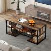 imageYITAHOME Rustic Coffee Table with Storage 5 Tier Center Living Room Table 47quot Farmhouse Wood Rectangle Cocktail Tea Table Modern Industrial Accent Table wArched Metal Frame for Home Decor BrownBrown
