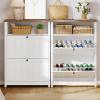 imageYITAHOME Shoe Cabinet with 2 Flip Drawers Entryway Shoe Storage Cabinet with Open Shelves Free Standing Hidden Shoe Rack Storage Organizer for EntrywayHallwayCloset BrownWhite