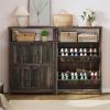 imageYITAHOME Shoe Cabinet with 2 Flip Drawers Entryway Shoe Storage Cabinet with Open Shelves Free Standing Hidden Shoe Rack Storage Organizer for EntrywayHallwayCloset BrownDark Rustic Oak
