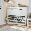 imageYITAHOME Shoe Cabinet with 4 Flip Drawers Freestanding Shoe Rack Shoe Organizer Narrow Shoe Cabinet for EntryWay Hallway Living Room WhiteWhite