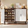 imageYITAHOME Shoe Cabinet with Doors 5Tier Shoe Storage Organizer with Adjustable Shelves Modern Freestanding Wooden Shoe Rack Cabinet for Entryway Hallway Closet Living Room Brown ampamp WhiteBrown  White