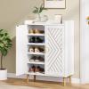 imageYITAHOME Shoe Cabinet with Doors 5Tier Shoe Storage Organizer with Adjustable Shelves Modern Freestanding Wooden Shoe Rack Cabinet for Entryway Hallway Closet Living Room Brown ampamp WhiteWhite