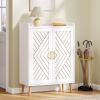 imageYITAHOME Shoe Cabinet with Doors 5Tier Shoe Storage Organizer with Adjustable Shelves Modern Freestanding Wooden Shoe Rack Cabinet for Entryway Hallway Closet Living Room Brown ampamp WhiteWhite