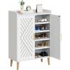 imageYITAHOME Shoe Cabinet with Doors 5Tier Shoe Storage Organizer with Adjustable Shelves Modern Freestanding Wooden Shoe Rack Cabinet for Entryway Hallway Closet Living Room Brown ampamp WhiteWhite