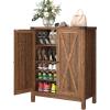 imageYITAHOME Shoe Cabinet with Doors Farmhouse 5Tier Shoe Storage Cabinet for Entryway Large Capacity Wooden Shoes Rack Organizer for EntrywayHallwayCloset BrownBrown