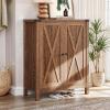 imageYITAHOME Shoe Cabinet with Doors Farmhouse 5Tier Shoe Storage Cabinet for Entryway Large Capacity Wooden Shoes Rack Organizer for EntrywayHallwayCloset BrownBrown