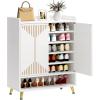 imageYITAHOME Shoe Cabinets5Tier White Shoe Storage Cabinet with Doors Modern Freestanding Wood Shoe Organizer Cabinet for Living Room Bedroom Hallway Entryway WhiteampampGold