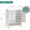 imageYITAHOME Shoe Cabinets5Tier White Shoe Storage Cabinet with Doors Modern Freestanding Wood Shoe Organizer Cabinet for Living Room Bedroom Hallway Entryway WhiteampampGold