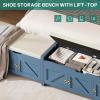 imageYITAHOME Storage Bench 2Tier Shoe Bench Entryway Shoe Storage with Cushion and Side Handles 28quot Shoe Rack Organizer for Hallway Living Room Bedroom Off WhiteBlue