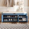 imageYITAHOME Storage Bench 2Tier Shoe Bench Entryway Shoe Storage with Cushion and Side Handles 28quot Shoe Rack Organizer for Hallway Living Room Bedroom Off WhiteBlue