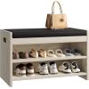 imageYITAHOME Storage Bench 2Tier Shoe Bench Entryway Shoe Storage with Cushion and Side Handles 28quot Shoe Rack Organizer for Hallway Living Room Bedroom Off WhiteOff White