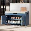 imageYITAHOME Storage Bench 2Tier Shoe Bench Entryway Shoe Storage with Cushion and Side Handles 28quot Shoe Rack Organizer for Hallway Living Room Bedroom Off WhiteBlue