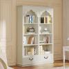 imageYITAHOME Vintage 70quot Tall Bookshelf 8Tier Arched Bookcase with Drawers Roman Columns and Classical Carved Design Open Display Rack with Adjustable Shelves for Living Room and Home Office WhiteSquare Top with Shelves  Drawers