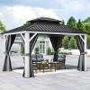 imageYITAHOME White Gazebo 10x12ft Hardtop Double Roof Canopy Galvanized Iron Aluminum Frame Outdoor Gazebo with Netting and Shaded Curtains Garden Tent for Patio Backyard Deck and Lawns Grey CurtainWhite