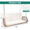 imageYITAHOME Wicker Hanging Porch Swing Chair Outdoor Brown Rattan Patio Swing Lounge w 2 Back Cushions Capacity 530lbs for Garden Balcony Living Room BeigeBeige