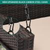 imageYITAHOME Wicker Hanging Porch Swing Chair Outdoor Brown Rattan Patio Swing Lounge w 2 Back Cushions Capacity 530lbs for Garden Balcony Living Room BeigeBrown Rattan Beige Cushion