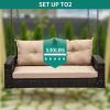 imageYITAHOME Wicker Hanging Porch Swing Chair Outdoor Brown Rattan Patio Swing Lounge w 2 Back Cushions Capacity 530lbs for Garden Balcony Living Room BeigeBrown Rattan Beige Cushion