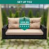imageYITAHOME Wicker Hanging Porch Swing Chair Outdoor Brown Rattan Patio Swing Lounge w 2 Back Cushions Capacity 530lbs for Garden Balcony Living Room BeigeBlack Rattan Beige Cushion