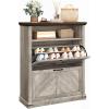 imageYITAHOME Wooden Shoe Cabinet with Doors 6Tier Shoe Storage Cabinet with Adjustable Shelves Farmhouse Shoe Cabinet for Entryway Shoes Rack Organizer Cabinet Off WhiteGrey