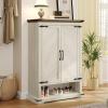 imageYITAHOME Wooden Shoe Cabinet with Doors 6Tier Shoe Storage Cabinet with Adjustable Shelves Farmhouse Shoe Cabinet for Entryway Shoes Rack Organizer Cabinet Off WhiteOff White