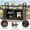 imageYITAHOME XL Outdoor Kitchen Wicker Island Rolling Cart Bar Table ampamp Storage Cabinet Wheels and Plastic Wood Extended Table Top Double Handle for Patio Kitchen or Bar CartLight Yellow GradientDark Brown