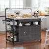 imageYITAHOME XL Outdoor Kitchen Wicker Island Rolling Cart Bar Table ampamp Storage Cabinet Wheels and Plastic Wood Extended Table Top Double Handle for Patio Kitchen or Bar CartLight Yellow GradientDark Brown