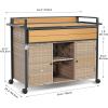 imageYITAHOME XL Outdoor Kitchen Wicker Island Rolling Cart Bar Table ampamp Storage Cabinet Wheels and Plastic Wood Extended Table Top Double Handle for Patio Kitchen or Bar CartLight Yellow GradientLight Yellow Gradient
