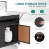 imageYITAHOME XL Outdoor Kitchen Wicker Island Rolling Cart Bar Table ampamp Storage Cabinet Wheels and Plastic Wood Extended Table Top Double Handle for Patio Kitchen or Bar CartLight Yellow GradientDark Brown