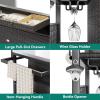 imageYITAHOME XL Outdoor Kitchen Wicker Island Rolling Cart Bar Table ampamp Storage Cabinet Wheels and Plastic Wood Extended Table Top Double Handle for Patio Kitchen or Bar CartLight Yellow GradientDark Brown
