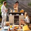 imageYITAHOME XL Outdoor Kitchen Wicker Island Rolling Cart Bar Table ampamp Storage Cabinet Wheels and Plastic Wood Extended Table Top Double Handle for Patio Kitchen or Bar CartLight Yellow GradientLight Yellow Gradient