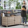 imageYITAHOME XL Outdoor Kitchen Wicker Island Rolling Cart Bar Table ampamp Storage Cabinet Wheels and Plastic Wood Extended Table Top Double Handle for Patio Kitchen or Bar CartLight Yellow GradientLight Brown