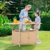 imageYITAHOME XL Outdoor Kitchen Wicker Island Rolling Cart Bar Table ampamp Storage Cabinet Wheels and Plastic Wood Extended Table Top Double Handle for Patio Kitchen or Bar CartLight Yellow GradientLight Brown