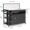 imageYITAHOME XL Outdoor Kitchen Wicker Island Rolling Cart Bar Table ampamp Storage Cabinet Wheels and Plastic Wood Extended Table Top Double Handle for Patio Kitchen or Bar CartLight Yellow GradientDark Brown