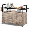imageYITAHOME XL Outdoor Kitchen Wicker Island Rolling Cart Bar Table ampamp Storage Cabinet Wheels and Plastic Wood Extended Table Top Double Handle for Patio Kitchen or Bar CartLight Yellow GradientLight Brown