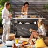 imageYITAHOME XL Outdoor Kitchen Wicker Island Rolling Cart Bar Table ampamp Storage Cabinet Wheels and Plastic Wood Extended Table Top Double Handle for Patio Kitchen or Bar CartLight Yellow GradientDark Brown