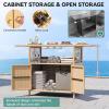 imageYITAHOME XL Outdoor Kitchen Wicker Island Rolling Cart Bar Table ampamp Storage Cabinet Wheels and Plastic Wood Extended Table Top Double Handle for Patio Kitchen or Bar CartLight Yellow GradientLight Brown