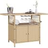 imageYITAHOME XL Outdoor Kitchen Wicker Island Rolling Cart Bar Table ampamp Storage Cabinet Wheels and Plastic Wood Extended Table Top Double Handle for Patio Kitchen or Bar CartLight Yellow GradientLight Brown