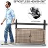 imageYITAHOME XL Outdoor Kitchen Wicker Island Rolling Cart Bar Table ampamp Storage Cabinet Wheels and Plastic Wood Extended Table Top Double Handle for Patio Kitchen or Bar CartLight Yellow GradientLight Brown