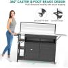 imageYITAHOME XL Outdoor Kitchen Wicker Island Rolling Cart Bar Table ampamp Storage Cabinet Wheels and Plastic Wood Extended Table Top Double Handle for Patio Kitchen or Bar CartLight Yellow GradientDark Brown